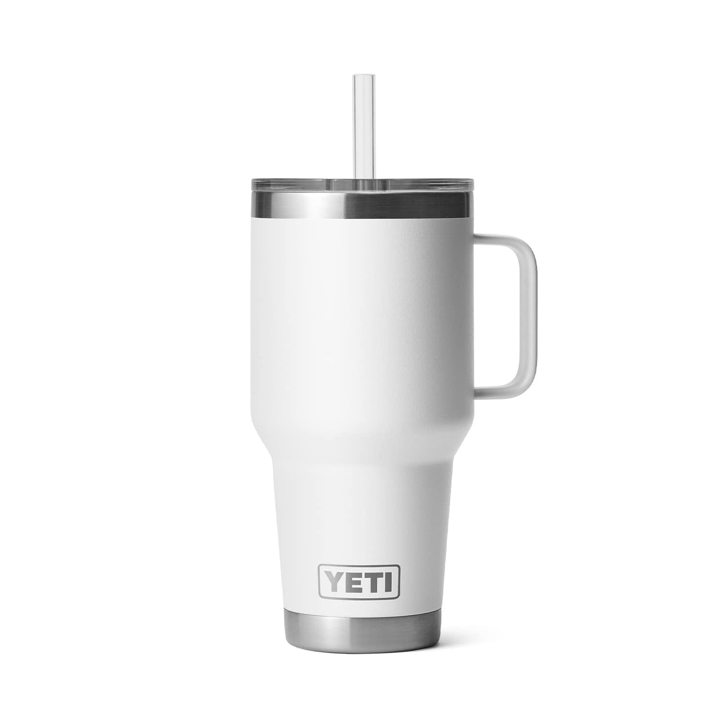 YETI Rambler 35 oz Tumbler with Handle and Straw Lid, Travel Mug Water Tumbler, Vacuum Insulated Cup with Handle, Stainless Steel, White