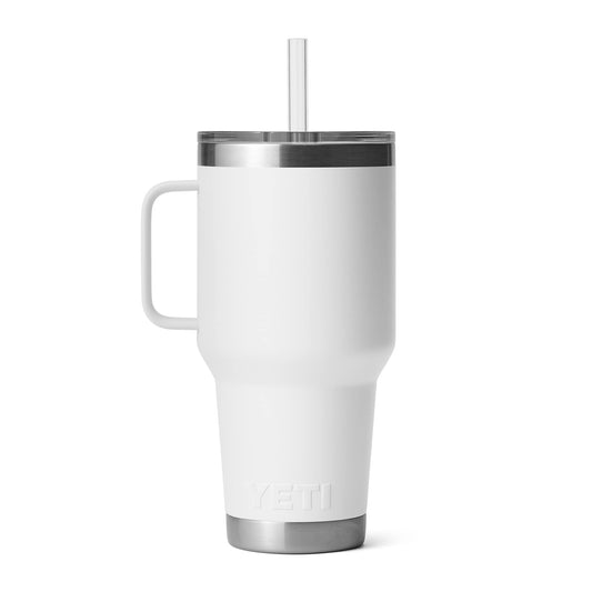 YETI Rambler 35 oz Tumbler with Handle and Straw Lid, Travel Mug Water Tumbler, Vacuum Insulated Cup with Handle, Stainless Steel, White