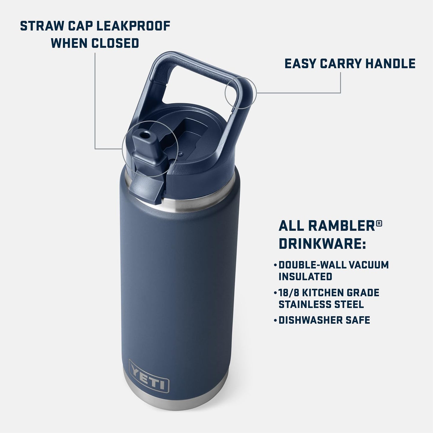 YETI Rambler 26 oz Bottle, Vacuum Insulated, Stainless Steel with Straw Cap, Black
