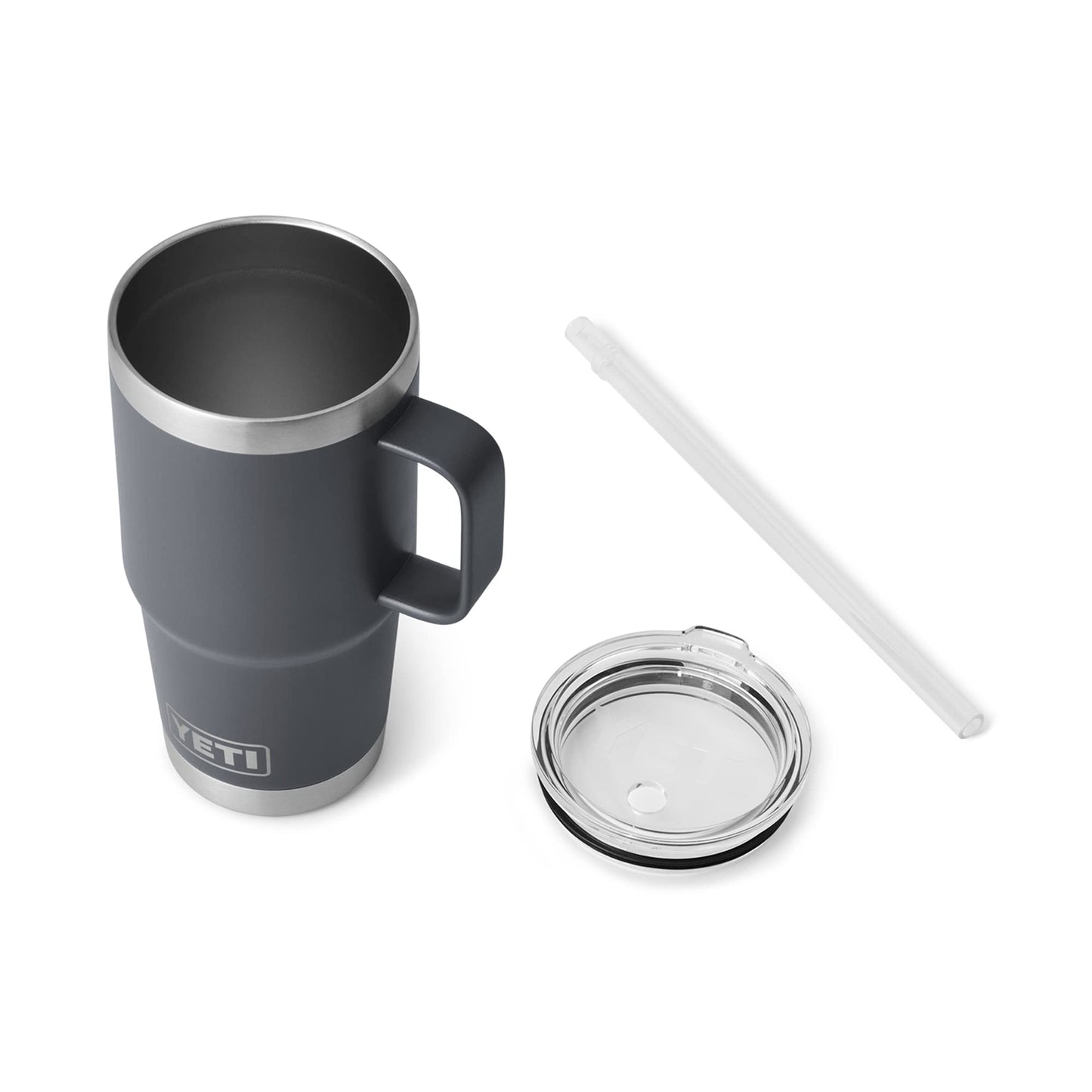 YETI Rambler 25 oz Tumbler with Handle and Straw Lid, Travel Mug Water Tumbler, Vacuum Insulated Cup with Handle, Stainless Steel, Charcoal