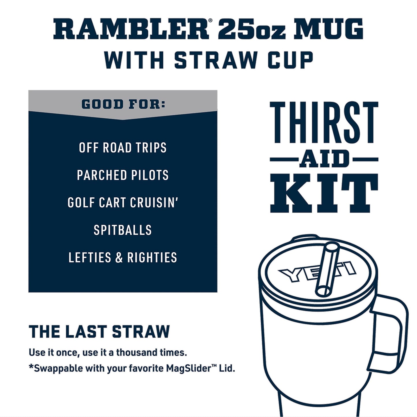 YETI Rambler 25 oz Tumbler with Handle and Straw Lid, Travel Mug Water Tumbler, Vacuum Insulated Cup with Handle, Stainless Steel, Charcoal
