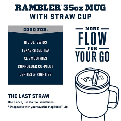 YETI Rambler 35 oz Tumbler with Handle and Straw Lid, Travel Mug Water Tumbler, Vacuum Insulated Cup with Handle, Stainless Steel, White