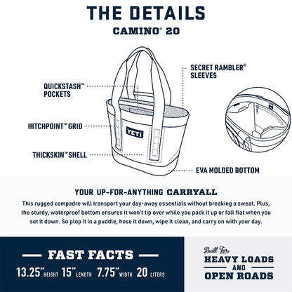 YETI Camino 20 Carryall with Internal Dividers, All-Purpose Utility Bag, Navy