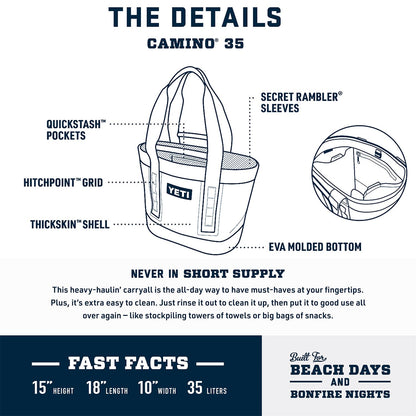 YETI Camino 35 Carryall with Internal Dividers, All-Purpose Utility, Boat and Beach Tote Bag, Durable, Waterproof, Storm Gray